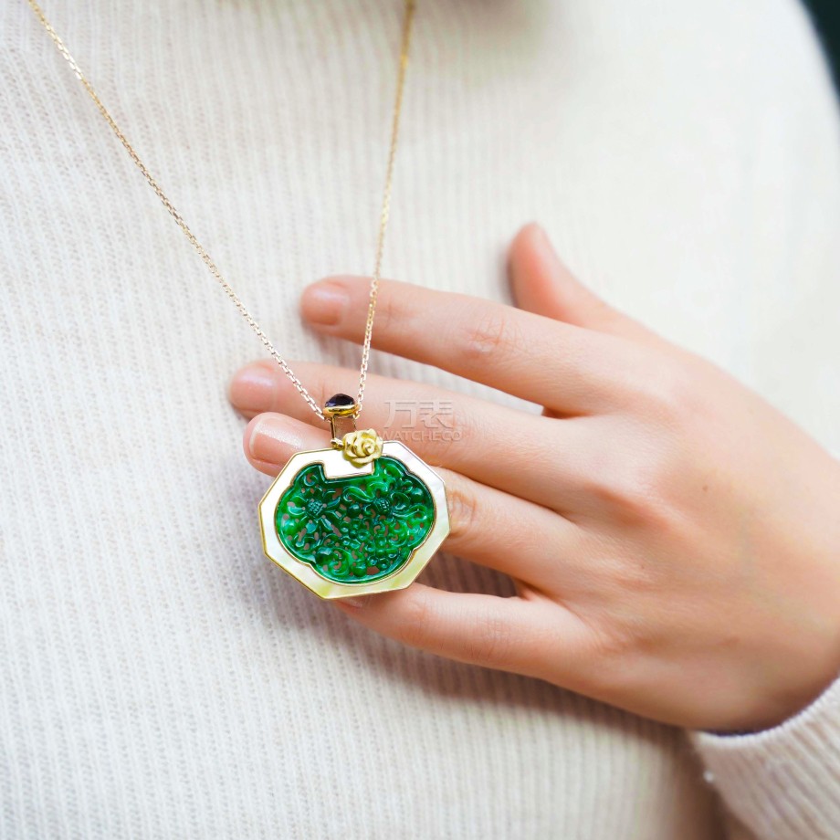 如意宝瓶•锦绣（大）>G18K翡翠项链 P11202261